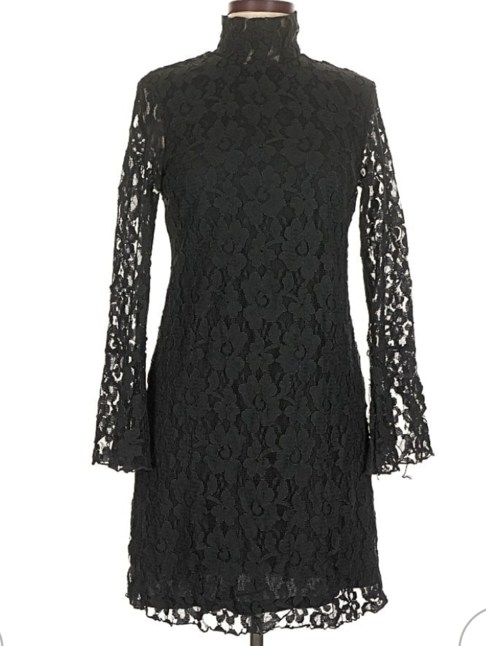 INC International Concepts Black Long Bell Sleeve Lace Sheath Dress